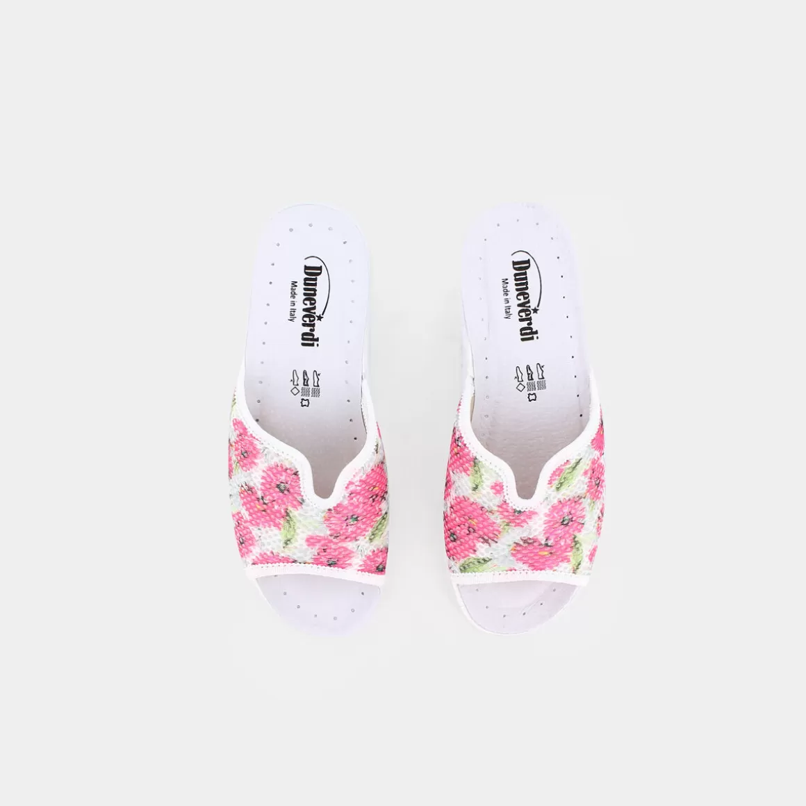 Fashion DUNE VERDI Sg-E23D-03 Fondo Grigio Chiaro Sottopiede Ghia Fiore Fuxia - Base Ciabatte Bianco